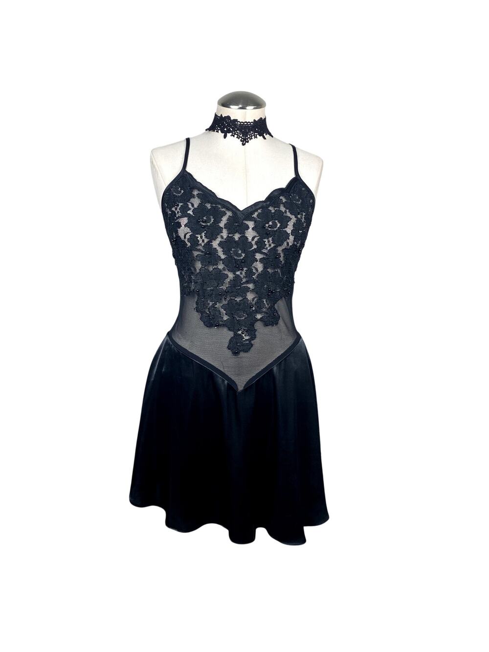 True Vintage Josie Beaded Cross Back Leotard Beaded Lace Gothic Lingerie Dress